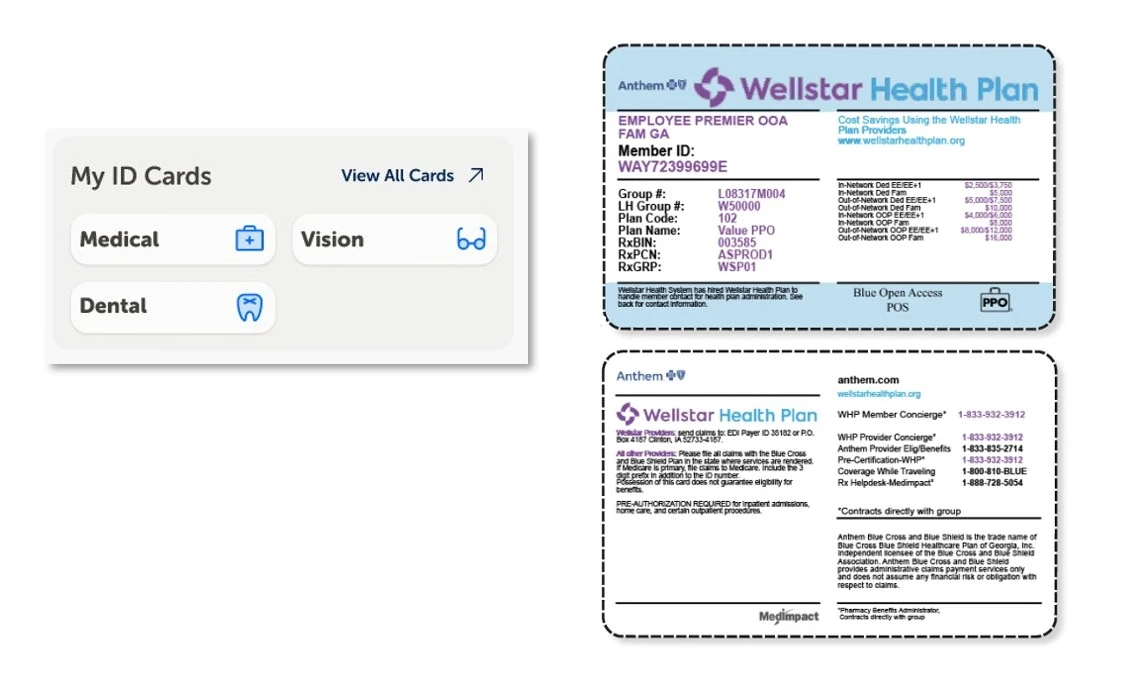 screenshot of my ID cards section on portal and member ID card