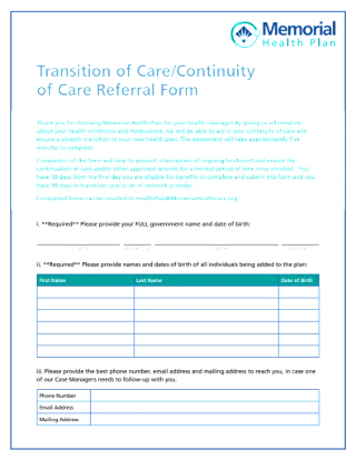 Transition of Care/Continuity of Care Referral Form