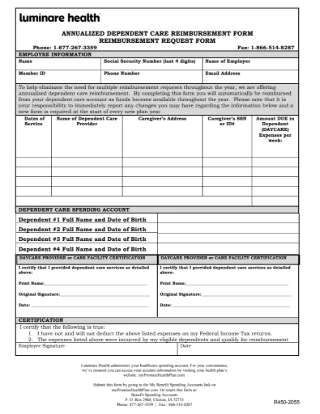 Annualized Dependent Care Reimbursement Form