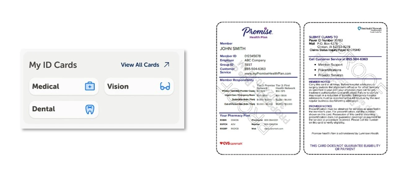 screenshot of my ID cards section on portal and member ID card