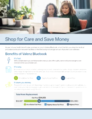 Shop for Care and Save Money (Valenz Bluebook Member Flyer)