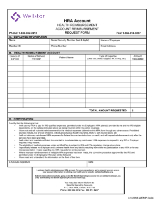 Claim Form: Health Reimbursement Account Reimbursement Form