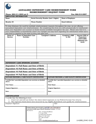 Annualized Dependent Care Reimbursement Form
