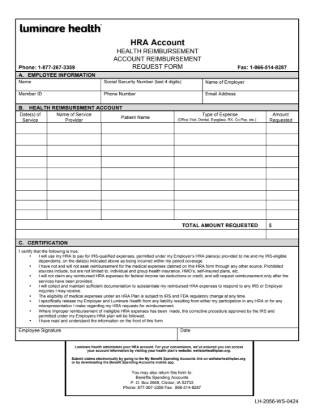  Claim Form: Health Reimbursement Account Reimbursement Form (WS)