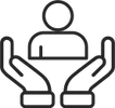 a black and white icon of a person holding hands