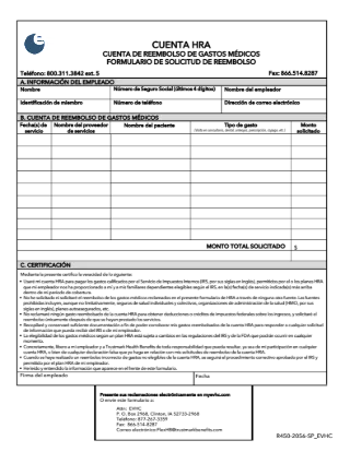 Health Reimbursement Account Reimbursement Request Form (Spanish)