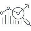 a graph and magnifying glass