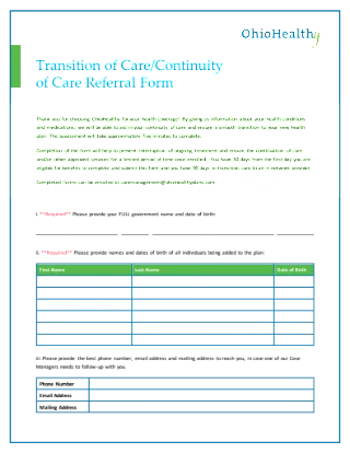 Transition of Care/Continuity of Care Referral Form