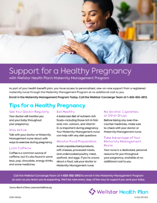 Support for a Healthy Pregnancy Member Flyer