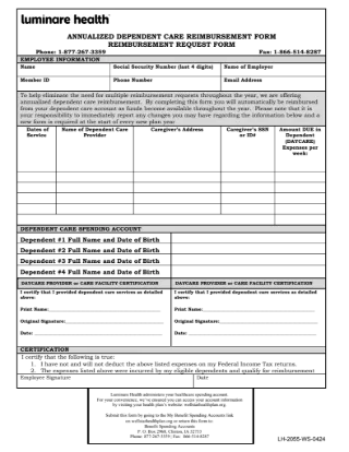 Annualized Dependent Care Reimbursement Form