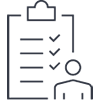 a black and white line drawing of a person and a clipboard