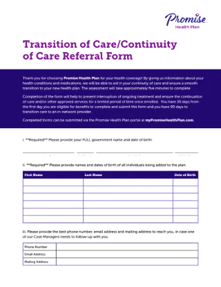 Transition of Care/Continuity of Care Member Flyer