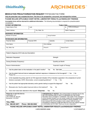 OhioHealthy’s Medication Preauthorization Request Form