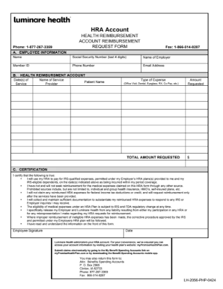 Claim Form: Health Reimbursement Account Reimbursement Form