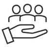 a hand holding a group of people