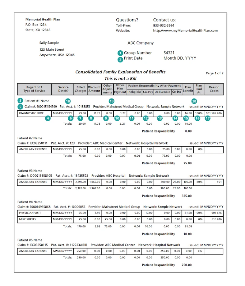 Sample EOB page 1