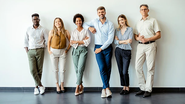 a group of people standing in a line