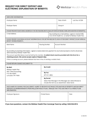 Request for Direct Deposit and Electronic EOB Form (ACH Form)