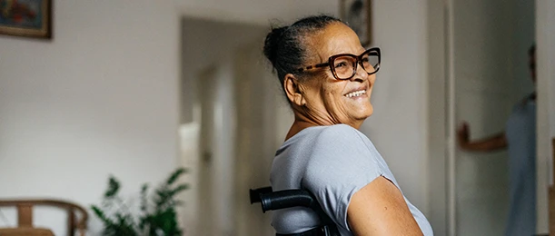 a woman in a wheelchair