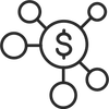 a black and white symbol with circles and a dollar sign