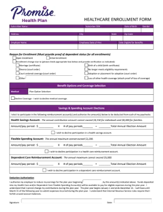 Promise Health Paper Enrollment Form