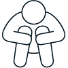 a blue outline of a person with his hands on their knees