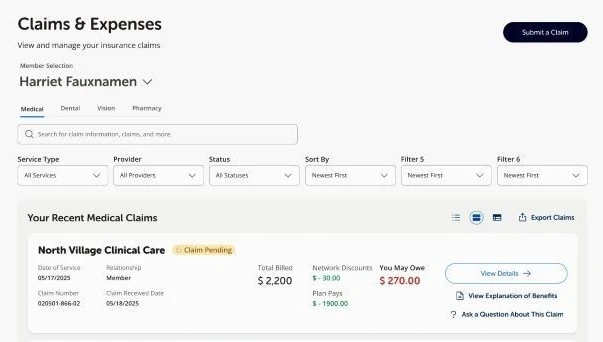 Claims and expenses screenshot