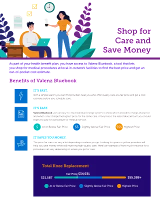 Shop for Care and Save Money (Valenz Bluebook Member Flyer)