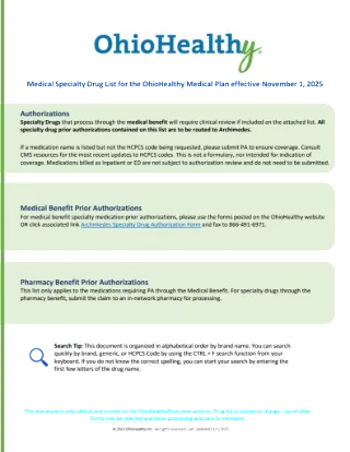 OhioHealthy’s Medical Specialty Drug List