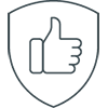 a thumbs up in a shield