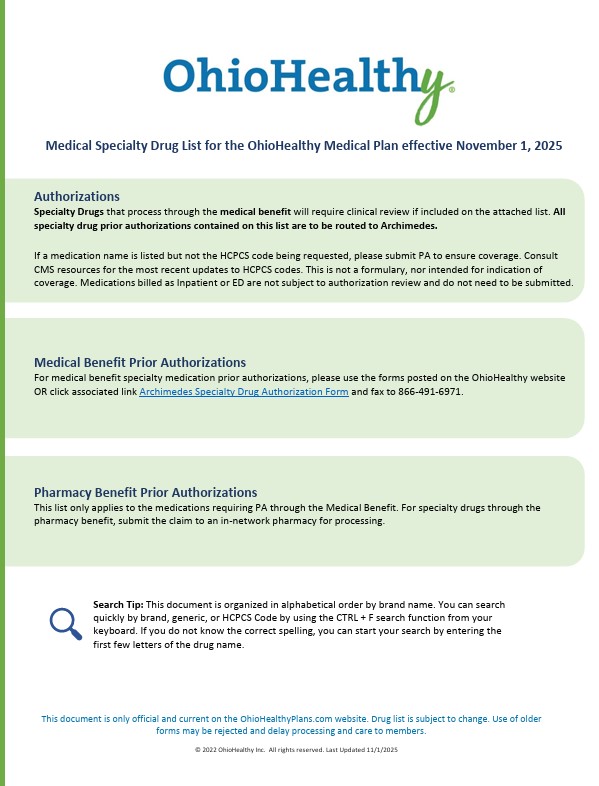 OhioHealthy’s Medical Specialty Drug List